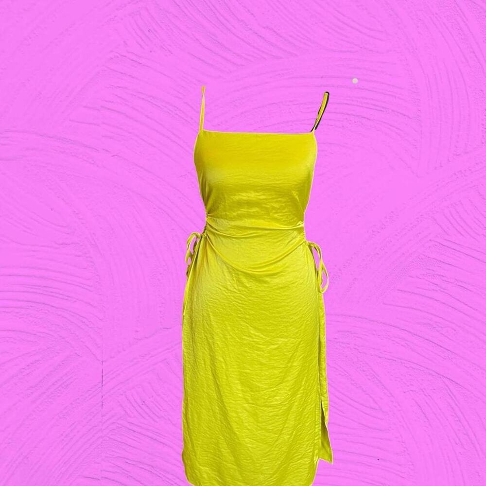 Yellow Midi Dress With Tie